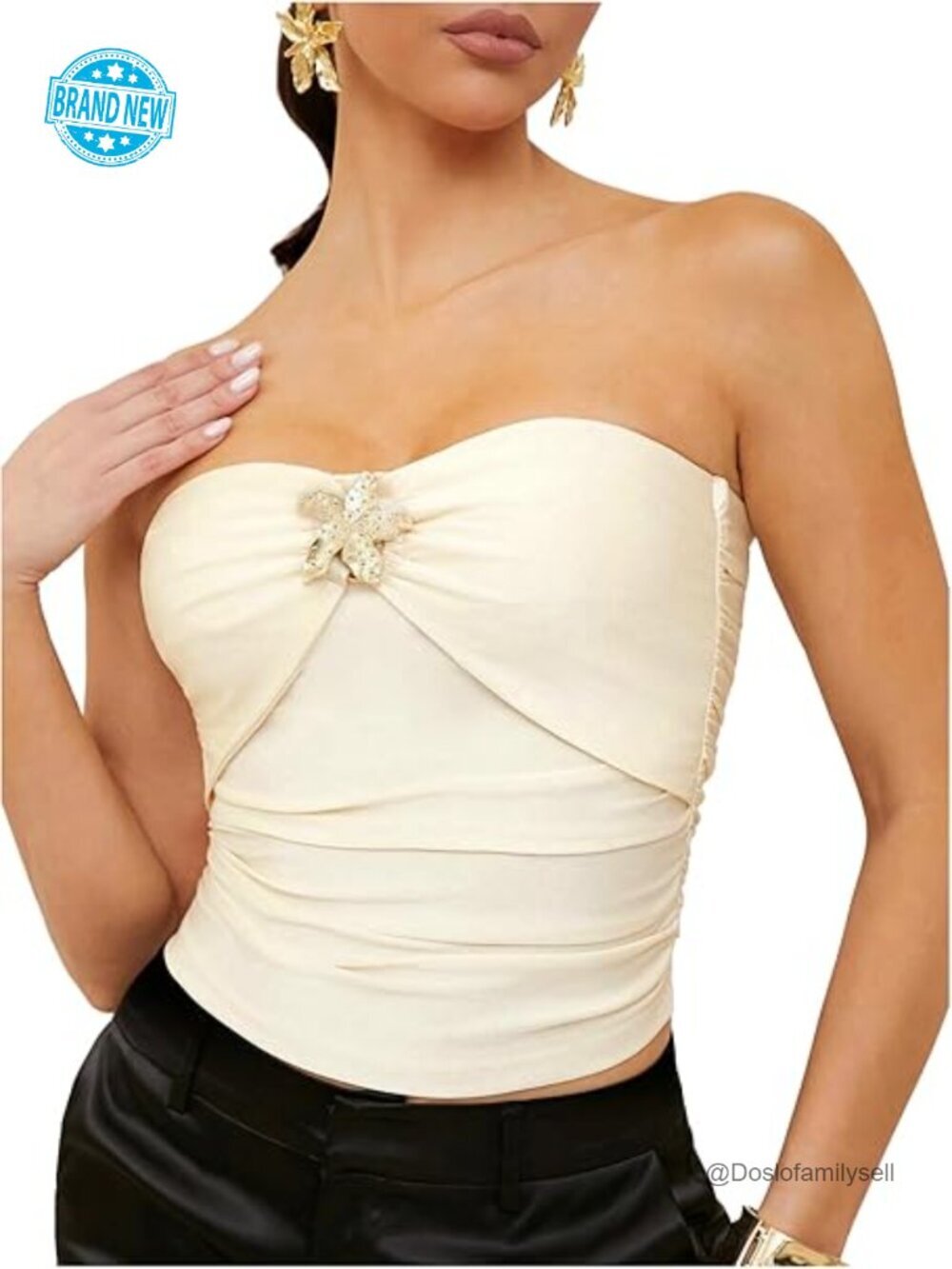 Sleeveless Strapless Bandeau Crop Tube Top Ruched Beach Vacation